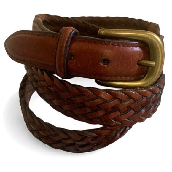 Other - Braided Full Grain Cowhide Leather Belt 38/95 Brown - Solid Brass Buckle